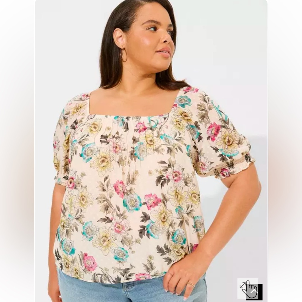 Torrid NWT chiffon clip dot blouson short sleeve top belle garden floral dew